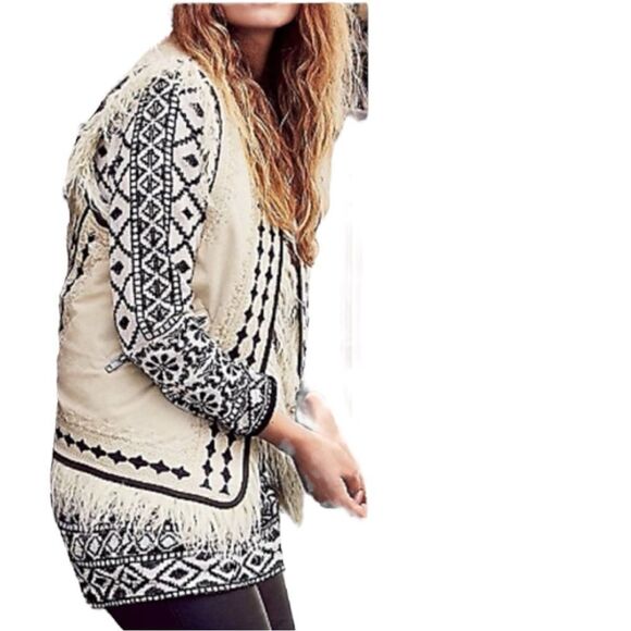 NWT Free People Boho Embroidered Faux Fur Vest in Almond Size XS - Picture 7 of 10